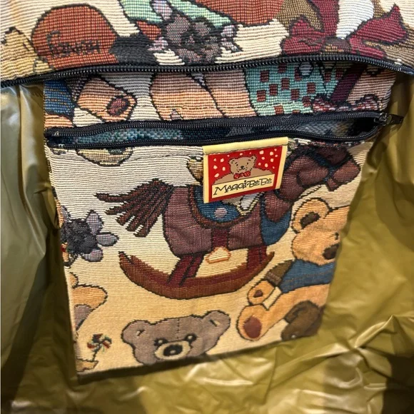 VTG Tapestry Teddy Bear Patterned Tote Diaper Bag Y2K Coquette Kitschy Vintage - Picture 10 of 14